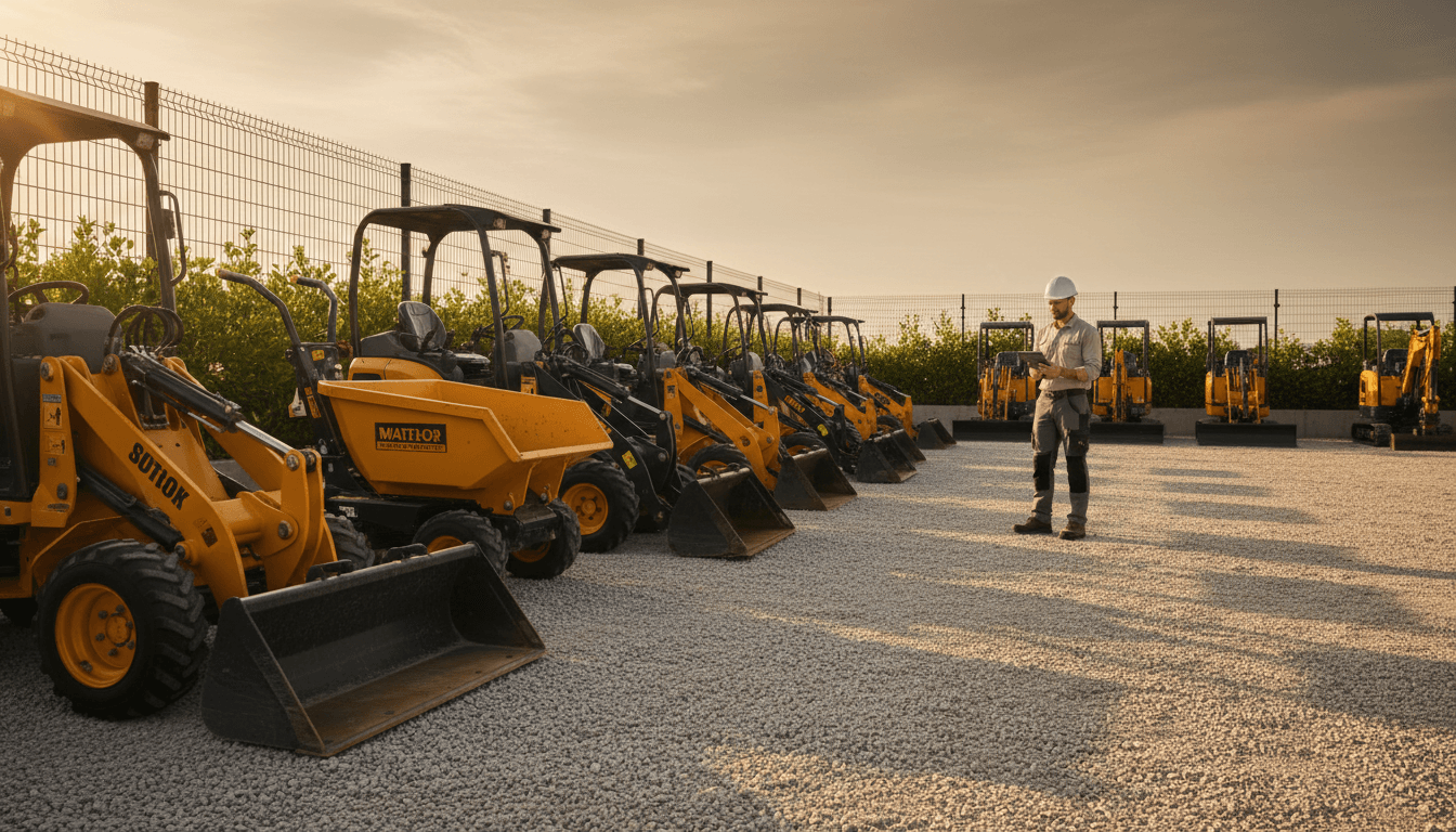 Well-maintained equipment rental yard with diverse inventory