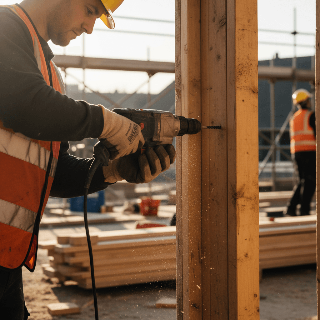 Contractor using rental equipment on job site